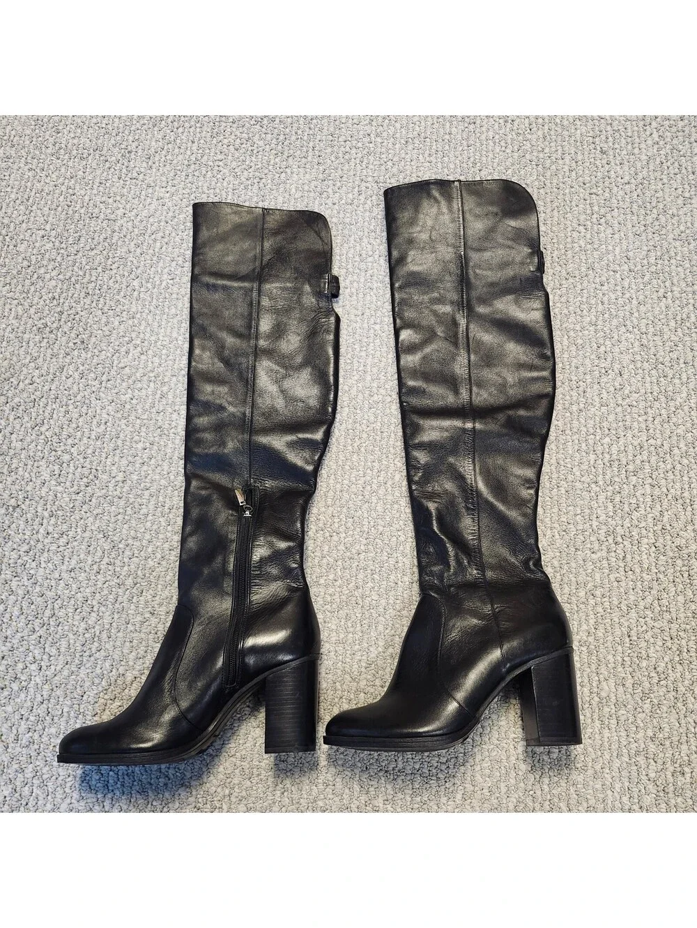 Schutz Black Leather Knee-High Block Heel Boots Size  7B
